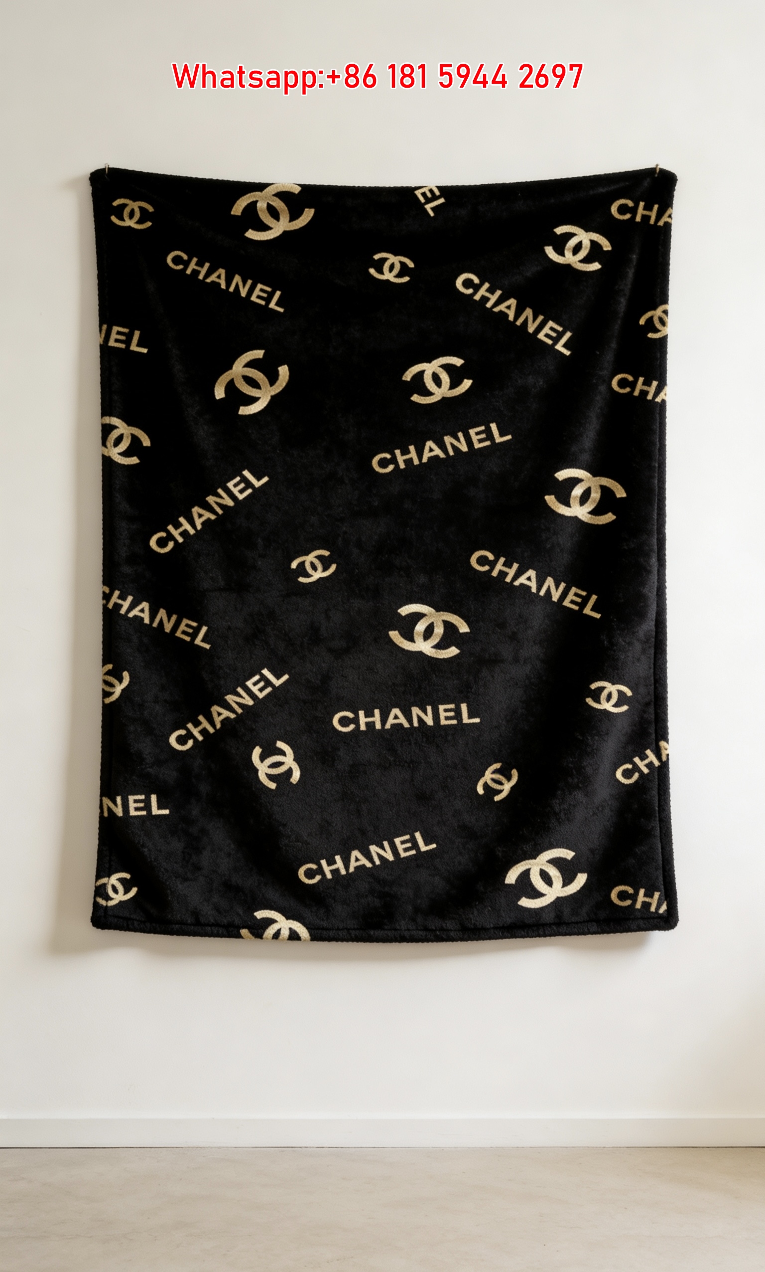 Chanel Gold Monogram Allover Print Flannel Throw Blanket IMG_7155